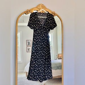Shein Black Floral Wrap Dress